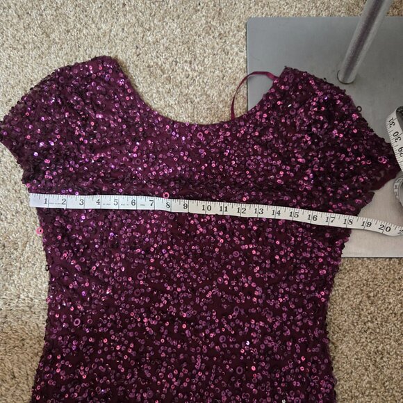 Sz 10 Adrianna Papell Scoop Back S/S Sequin Mesh Gown in Cabernet - Picture 7 of 11